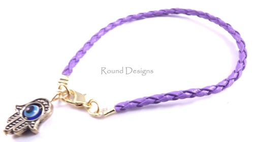Bracciale pelle viola hamsa - in,