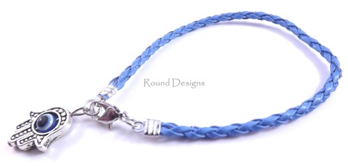 Bracciale pelle blu hamsa - pelle,